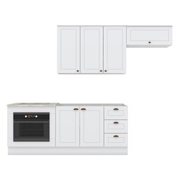 Cozinha Completa Americana 4 Peças com Balcão Forno de Embutir Branco e Tampo Cooktop Calcare - Móveis Henn Cozinha Completa Americana 4 Peças com Balcão Forno de Embutir Branco e Tampo Cooktop Calcare - Móveis Henn