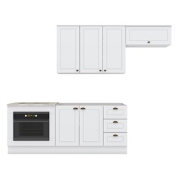 Cozinha Completa Americana 4 Peças com Balcão Forno de Embutir Branco e Tampo Cooktop Calcare - Móveis Henn 