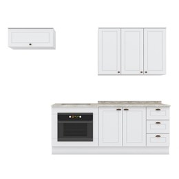 Cozinha Completa Americana 4 Peças com Balcão Forno de Embutir Branco e Tampo Cooktop - Móveis Henn Cozinha Completa Americana 4 Peças com Balcão Forno de Embutir Branco e Tampo Cooktop - Móveis Henn
