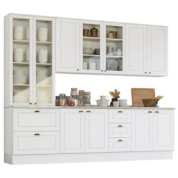 Cozinha Completa Americana 5 Peças Branco com Cristaleira - Móveis Henn Cozinha Completa Americana 5 Peças Branco com Cristaleira - Móveis Henn