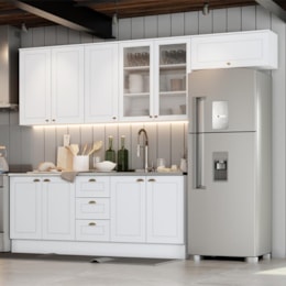 Cozinha Completa Americana 5 Peças Branco com Vidro - Móveis Henn Cozinha Completa Americana 5 Peças Branco com Vidro - Móveis Henn