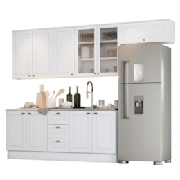Cozinha Completa Americana 5 Peças Branco com Vidro - Móveis Henn Cozinha Completa Americana 5 Peças Branco com Vidro - Móveis Henn