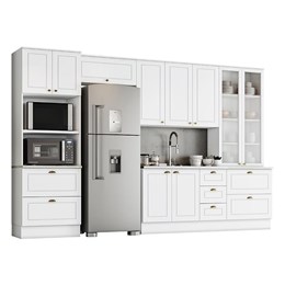 Cozinha Completa Americana 5 Peças com Cristaleira Branco - Móveis Henn Cozinha Completa Americana 5 Peças com Cristaleira Branco - Móveis Henn