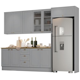 Cozinha Completa Americana 5 Peças com Lateral Cinza - Móveis Henn Cozinha Completa Americana 5 Peças com Lateral Cinza - Móveis Henn