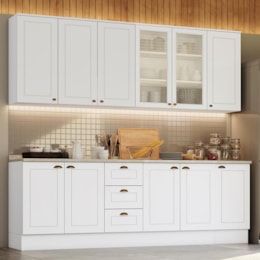 Cozinha Completa Americana 6 Peças Branco com Tampo - Móveis Henn Cozinha Completa Americana 6 Peças Branco com Tampo - Móveis Henn