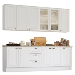 Cozinha Completa Americana 6 Peças Branco com Tampo - Móveis Henn Cozinha Completa Americana 6 Peças Branco com Tampo - Móveis Henn