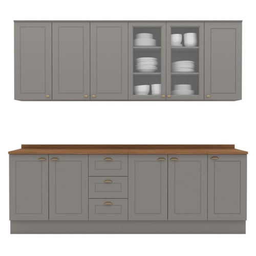 Cozinha Completa Americana 6 Peças Cinza/Nature com Tampo - Móveis Henn