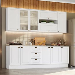 Cozinha Completa Americana 7 Peças Branco com Aéreo Vidro - Móveis Henn