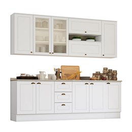 Cozinha Completa Americana 7 Peças Branco com Aéreo Vidro - Móveis Henn Cozinha Completa Americana 7 Peças Branco com Aéreo Vidro - Móveis Henn