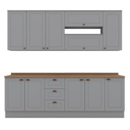 Cozinha Completa Americana 7 Peças Cinza/Nature com Tampo - Móveis Henn Cozinha Completa Americana 7 Peças Cinza/Nature com Tampo - Móveis Henn