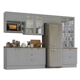 Cozinha Completa Americana 7 Peças com Cristaleira Cinza - Móveis Henn Cozinha Completa Americana 7 Peças com Cristaleira Cinza - Móveis Henn