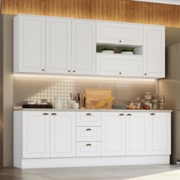 Cozinha Completa Americana 9 Peças sem Vidro Branco - Móveis Henn  Cozinha Completa Americana 9 Peças sem Vidro Branco - Móveis Henn