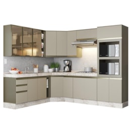 Cozinha Completa Canto Oblíquo 11 Peças Connect Duna/Cristal - Móveis Henn Cozinha Completa Canto Oblíquo 11 Peças Connect Duna/Cristal - Móveis Henn