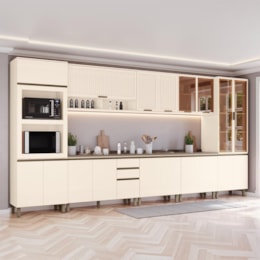 Cozinha Completa Connect 8 Peças Off White com Torre Quente e Cristaleira - Móveis Henn