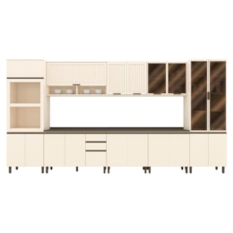 Cozinha Completa Connect 8 Peças Off White com Torre Quente e Cristaleira - Móveis Henn