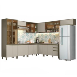 Cozinha Completa de Canto 10 Peças Connect Duna/Cristal com Cristaleira - Móveis Henn Cozinha Completa de Canto 10 Peças Connect Duna/Cristal com Cristaleira - Móveis Henn