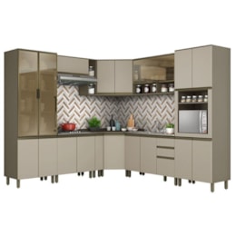 Cozinha Completa de Canto 10 Peças Connect Duna/Cristal com Torre Quente - Móveis Henn Cozinha Completa de Canto 10 Peças Connect Duna/Cristal com Torre Quente - Móveis Henn