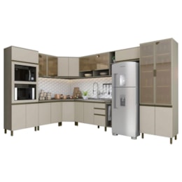 Cozinha Completa de Canto 11 Peças Connect Duna/Cristal com Cristaleira - Móveis Henn Cozinha Completa de Canto 11 Peças Connect Duna/Cristal com Cristaleira - Móveis Henn