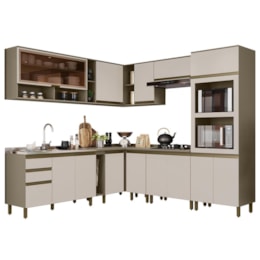 Cozinha Completa de Canto 11 Peças Connect Duna/Cristal - Móveis Henn Cozinha Completa de Canto 11 Peças Connect Duna/Cristal - Móveis Henn