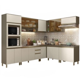 Cozinha Completa de Canto 9 Peças Connect Duna/Cristal com Aéreo Vidro Basculante - Móveis Henn Cozinha Completa de Canto 9 Peças Connect Duna/Cristal com Aéreo Vidro Basculante - Móveis Henn