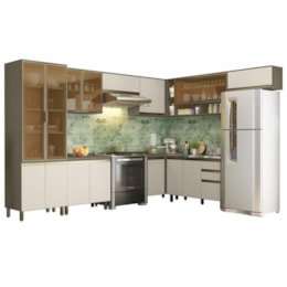 Cozinha Completa de Canto 9 Peças Connect Duna/Cristal com Cristaleira - Móveis Henn Cozinha Completa de Canto 9 Peças Connect Duna/Cristal com Cristaleira - Móveis Henn