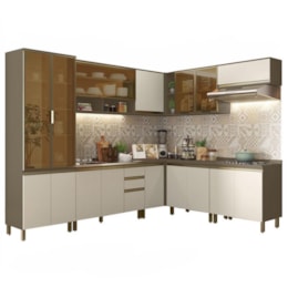 Cozinha Completa de Canto 9 Peças Connect Duna/Cristal - Móveis Henn Cozinha Completa de Canto 9 Peças Connect Duna/Cristal - Móveis Henn