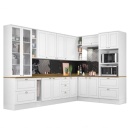 Cozinha Completa de Canto Americana 10 Peças Branco Tampo Nature - Móveis Henn Cozinha Completa de Canto Americana 10 Peças Branco Tampo Nature - Móveis Henn