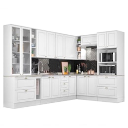 Cozinha Completa de Canto Americana 10 Peças com Cristaleira Branco - Móveis Henn Cozinha Completa de Canto Americana 10 Peças com Cristaleira Branco - Móveis Henn