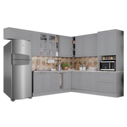 Cozinha Completa de Canto Americana 12 Peças com Torre Quente Cinza - Móveis Henn Cozinha Completa de Canto Americana 12 Peças com Torre Quente Cinza - Móveis Henn