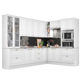 Cozinha Completa de Canto Americana 8 Peças com Cristaleira Branco - Móveis Henn Cozinha Completa de Canto Americana 8 Peças com Cristaleira Branco - Móveis Henn