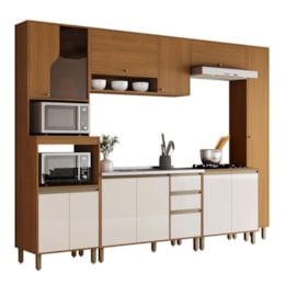 Cozinha Completa Venaly 6 Peças com Torre Quente 2 Fornos e Paneleiro Cinamomo/Off White - Móveis Henn