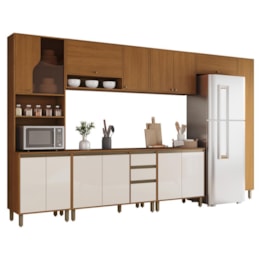Cozinha Completa Venaly 7 Peças com Torre Quente 1 Forno e Paneleiro Cinamomo/Off White - Móveis Henn