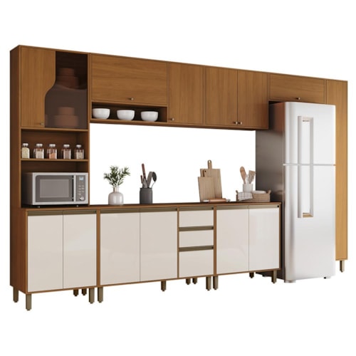 Cozinha Completa Venaly 7 Peças com Torre Quente 1 Forno e Paneleiro Cinamomo/Off White - Móveis Henn