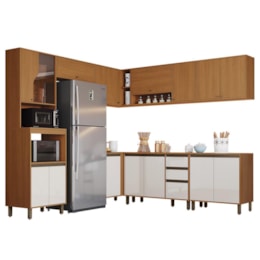 Cozinha Completa Venaly 8 Peças com Balcão, Tampo e Aéreo Basculante 80cm Cinamomo/Off White - Móveis Henn