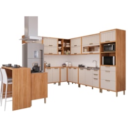 Cozinha de Canto Modulada Estela 12 Peças Cinamomo/Off White com Ilha Gourmet - MGM Cozinha de Canto Modulada Estela 12 Peças Cinamomo/Off White com Ilha Gourmet - MGM