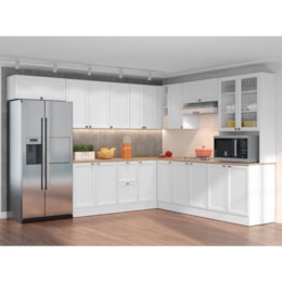 Cozinha de Canto Modulada Unna 10 Peças com Paneleiro Duplo Cristaleira Branco - Poliman Móveis