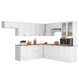 Cozinha de Canto Modulada Unna 10 Peças com Paneleiro Duplo Cristaleira Branco - Poliman Móveis