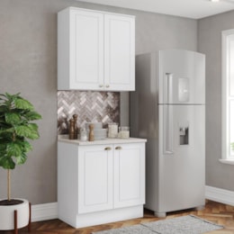 Cozinha Modulada Americana 2 Peças Aéreo e Balcão 80cm Branco/Calcare com Tampo MDP - Móveis Henn