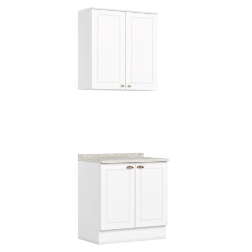 Cozinha Modulada Americana 2 Peças Aéreo e Balcão 80cm Cinza/Nature com Tampo MDP - Móveis Henn