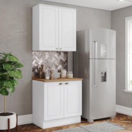 Cozinha Modulada Americana 2 Peças Aéreo e Balcão 80cm Branco/Nature com Tampo MDP - Móveis Henn