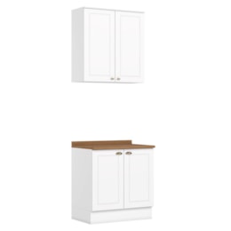 Cozinha Modulada Americana 2 Peças Aéreo e Balcão 80cm Branco/Nature com Tampo MDP - Móveis Henn