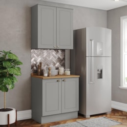Cozinha Modulada Americana 2 Peças Aéreo e Balcão 80cm Cinza/Nature com Tampo MDP - Móveis Henn