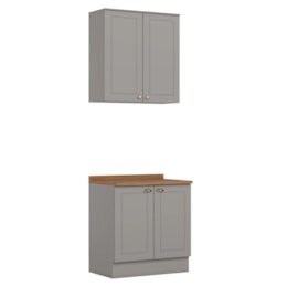 Cozinha Modulada Americana 2 Peças Aéreo e Balcão 80cm Cinza/Nature com Tampo MDP - Móveis Henn