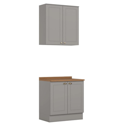 Cozinha Modulada Americana 2 Peças Aéreo e Balcão 80cm Cinza/Nature com Tampo MDP - Móveis Henn