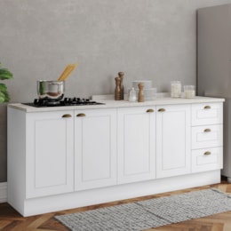 Cozinha Modulada Americana 2 Peças Balcões 120cm e 80cm Branco/Calcare com Tampos MDP - Móveis Henn