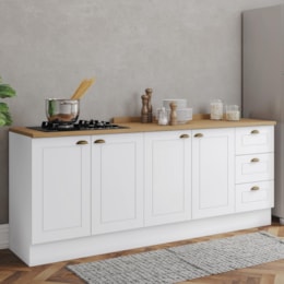 Cozinha Modulada Americana 2 Peças Balcões 120cm e 80cm Branco/Nature com Tampos MDP - Móveis Henn
