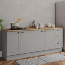 Cozinha Modulada Americana 2 Peças Balcões 120cm e 80cm Cinza/Nature com Tampos MDP - Móveis Henn