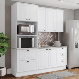 Cozinha Modulada Americana 3 Peças com Balcão 120cm sem Tampo Branco/Calcare - Móveis Henn Cozinha Modulada Americana 3 Peças com Balcão 120cm sem Tampo Branco/Calcare - Móveis Henn