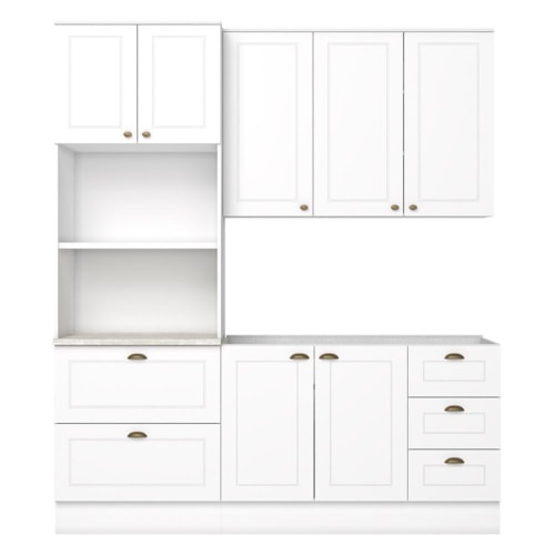 Cozinha Modulada Americana 3 Peças com Balcão 120cm sem Tampo Branco/Calcare - Móveis Henn