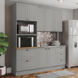 Cozinha Modulada Americana 3 Peças com Balcão 120cm sem Tampo Cinza/Nature - Móveis Henn Cozinha Modulada Americana 3 Peças com Balcão 120cm sem Tampo Cinza/Nature - Móveis Henn